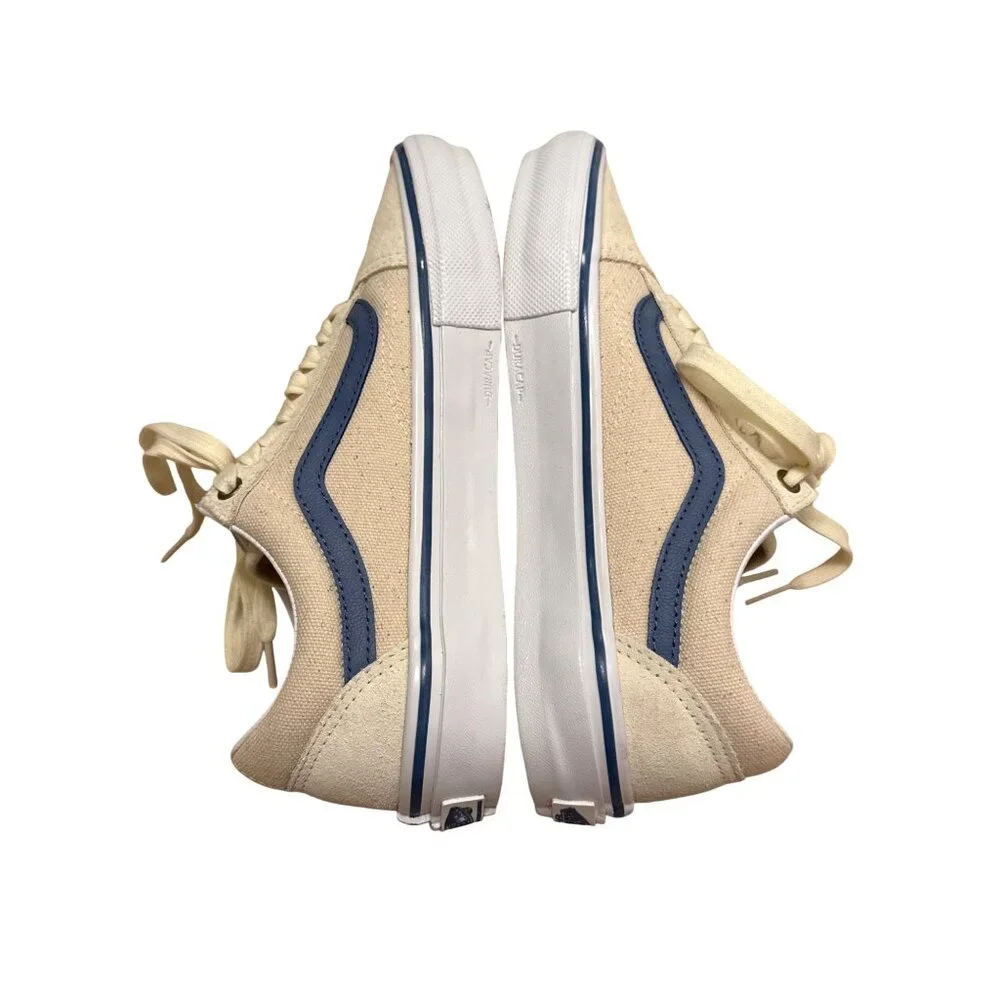 Vans Cush Pop Old Skool Skate‎ Shoes Cream Blue Stripe Mens 6.5 Suede & Canvas
